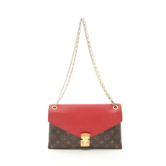 Louis Vuitton Pallas Chain Shoulder Bag Leather Monogram Brown Red - Picture 1 of 7